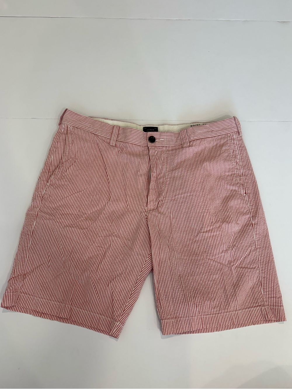 J. Crew Men's Red and White Seersucker Stripe Shorts Americana Summer 33